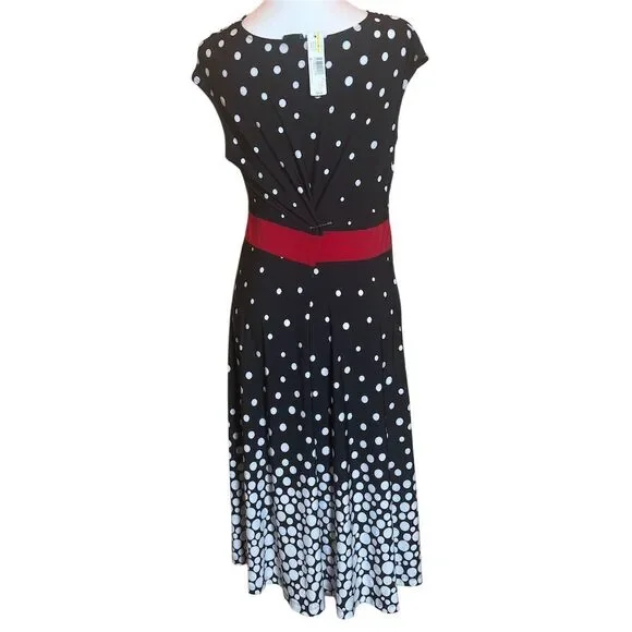 New Directions Women's M Polka Dot Fit & Flare Dress Red Accents - Picture 3 of 8